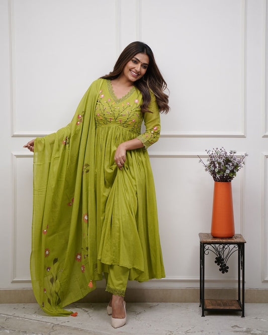 Green Look Beautiful And Elegant In Our Best Cotton Suit Set.