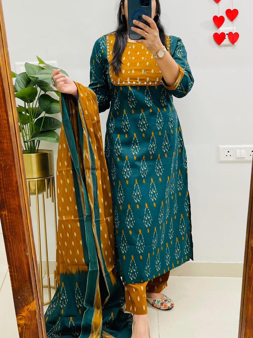 Designer Real mirror work cotton kurti set for women