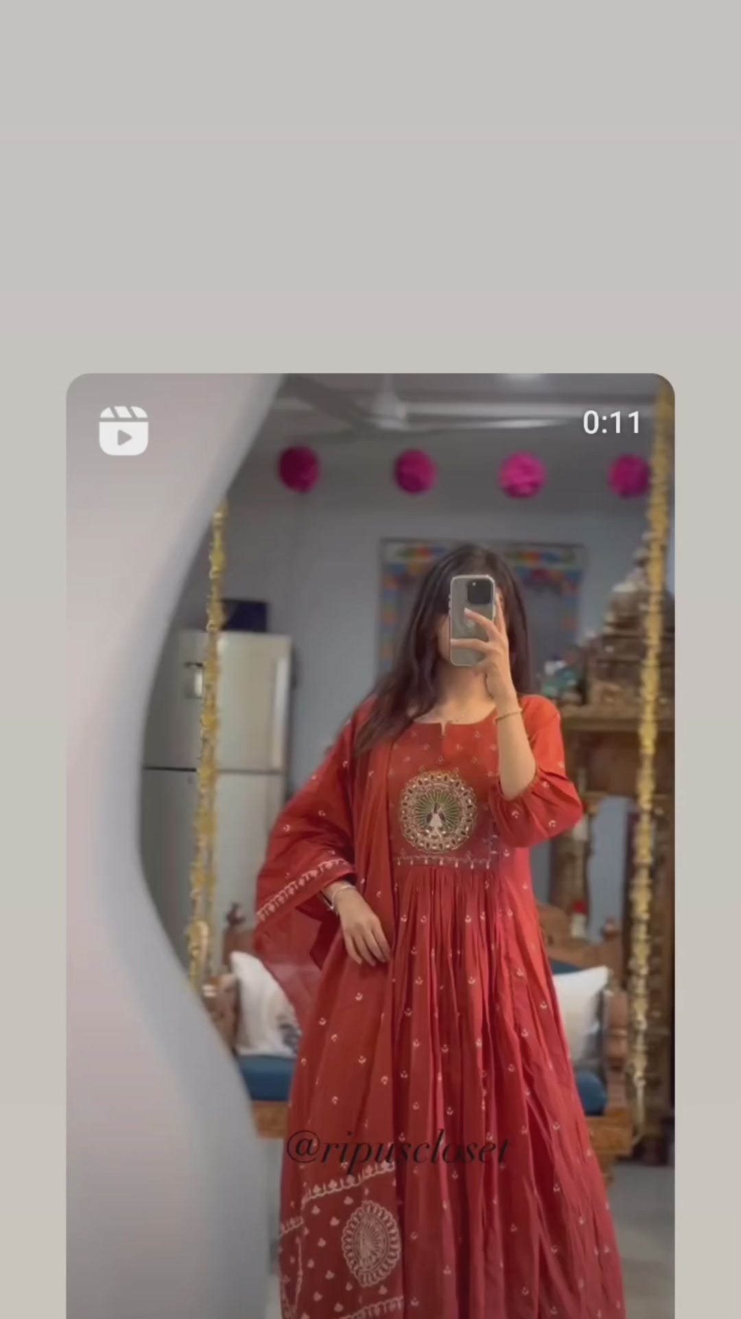 Latest And Trending  Peacock Cotton Printed Anarkali And Pant With Dupatta Set ( Pink )